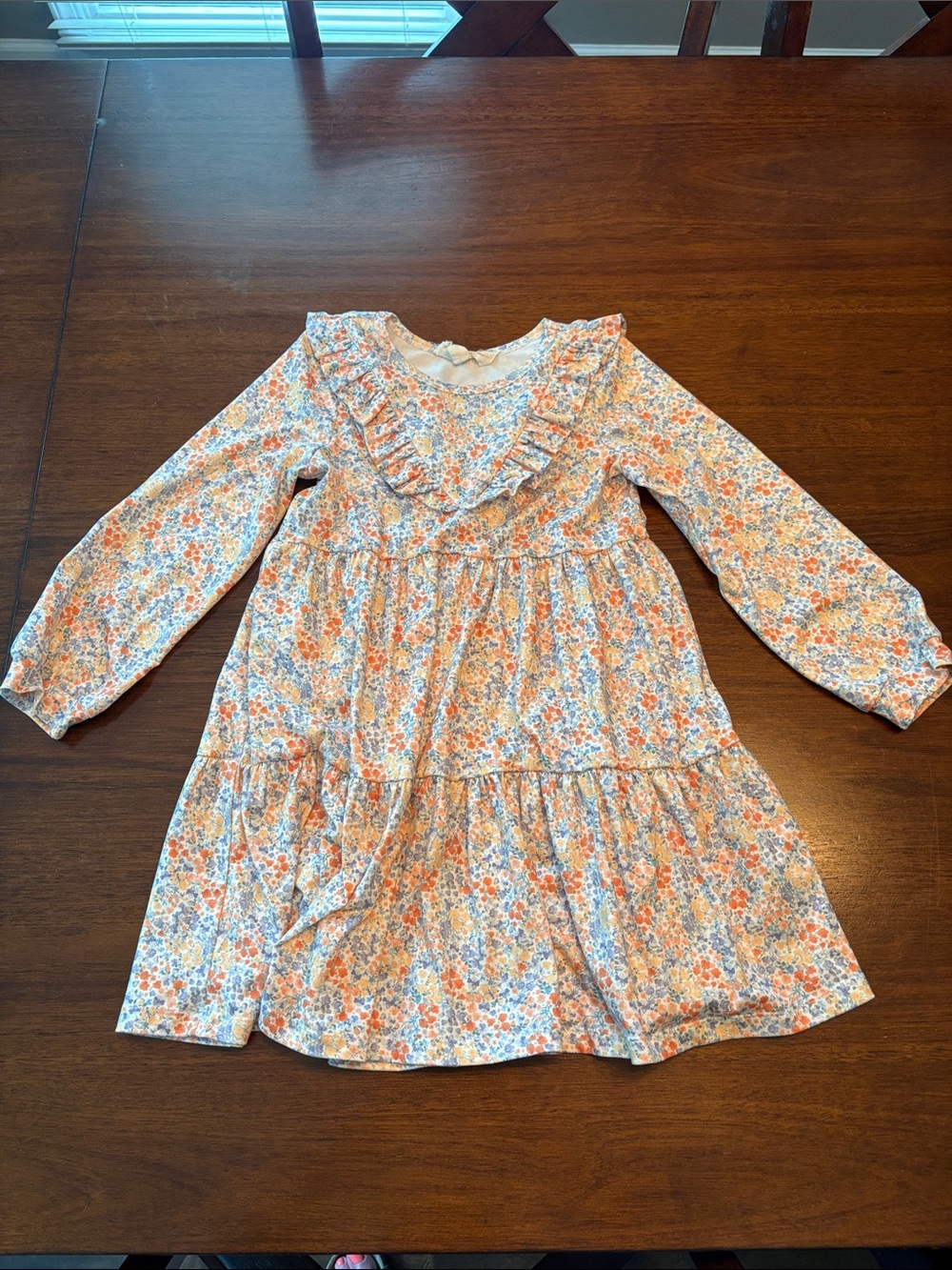 Girls' Long Sleeve Floral Ruffle Casual Dress - Orange & Blue